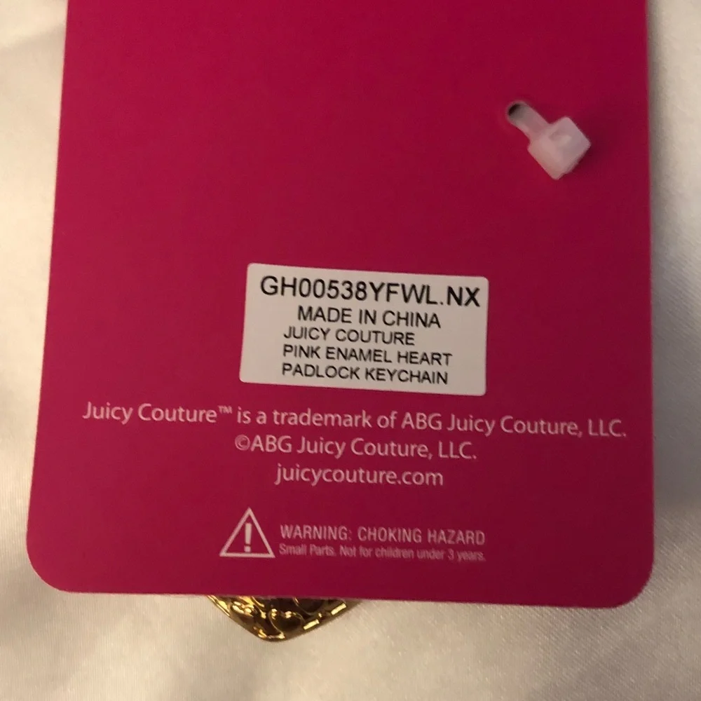Juicy Couture Gold Tone & Pink Enamel Padlock Heart Keychain Bag Charm NWT